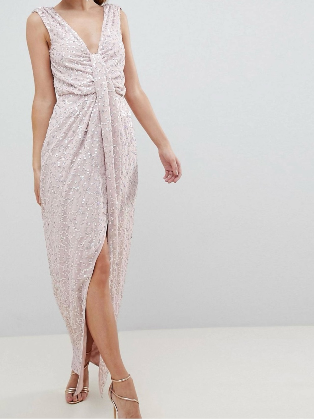 ASOS Blush Pink Sequin Twist Maxi Dress